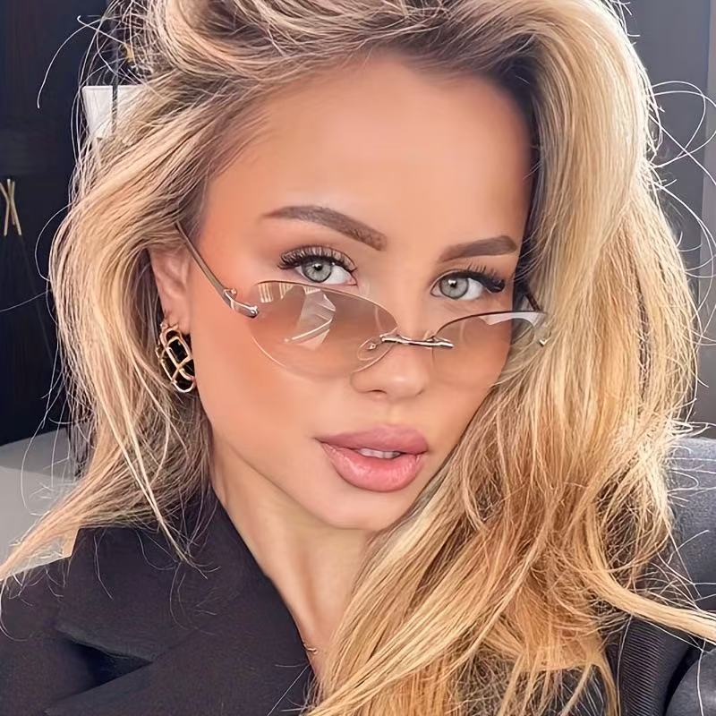 Rimless Oval Sunglasses Women  - Metal Photo Panel recension och pris
